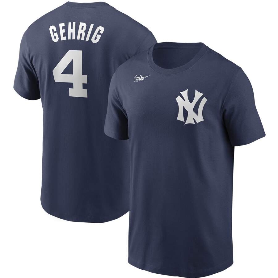 New York Yankees #4 Lou Gehrig Nike Cooperstown Collection Name & Number T-Shirt Navy